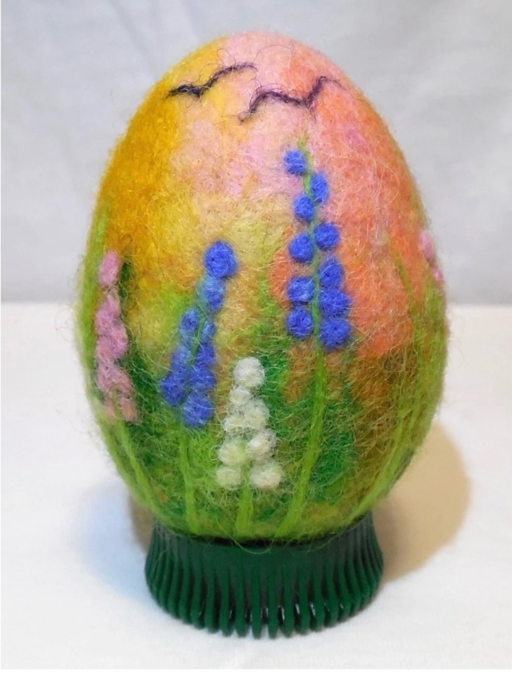 Handmade Egg Needle Felted Natural Gift Merino Wool Spring Flowers